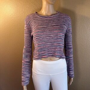 Sincerely Jules Space Dye Ribbed Knit Crop Sweater Purple Pink ST20937 Womens M